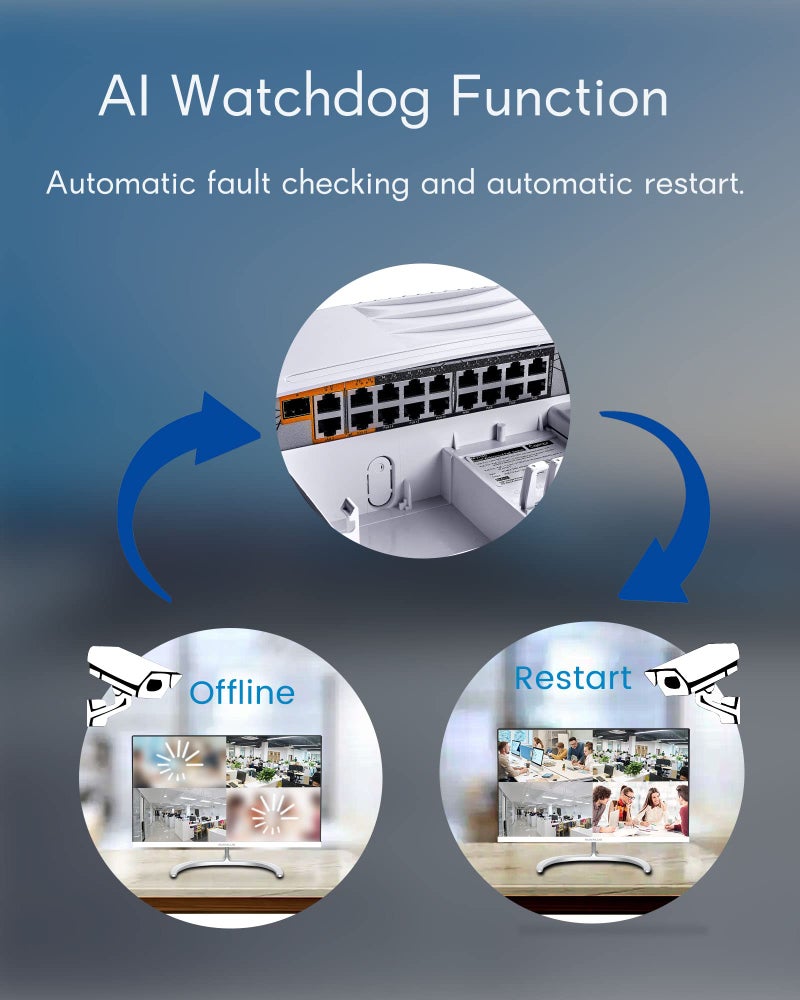 Cqenpr Outdoor 19 Port Poe Switch, IEEE802.3af/at/bt, All-in-One Box, Total 250W, High Power Output, Play & Plug, Fan Unmanaged, AI Watchdog. (19 Port All-in-one) - Image 5