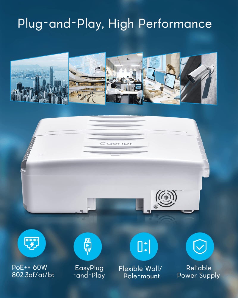 Cqenpr Outdoor 19 Port Poe Switch, IEEE802.3af/at/bt, All-in-One Box, Total 250W, High Power Output, Play & Plug, Fan Unmanaged, AI Watchdog. (19 Port All-in-one) - Image 4