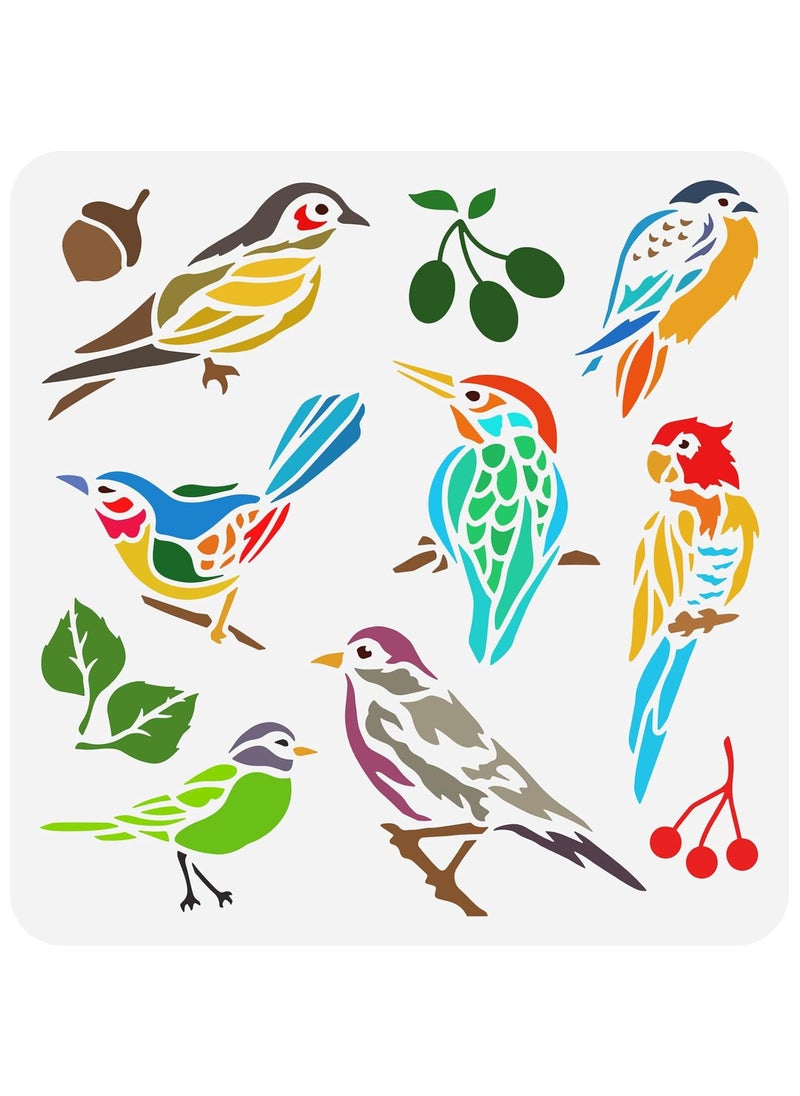 FINGERINSPIRE FINGERINSPIRE Birds Stencil for Painting 11.8x11.8inch Reusable Birds Tree Branches Stencils Bird World Drawing Template Plastic Hollow Out Stencil for Painting on Wall Wood Furniture  - Image 1
