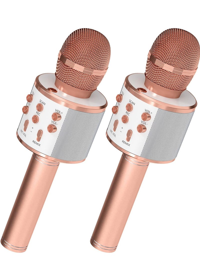 ELTRAZONE 2 Pack Wireless Bluetooth Karaoke Microphone for Kids – Portable Handheld Mic Speaker Machine in Rose Gold, Perfect Gift for All Ages - Image 1