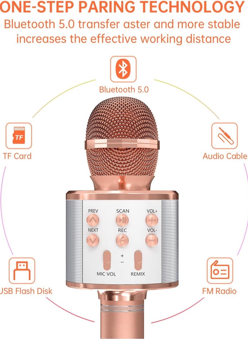 ELTRAZONE 2 Pack Wireless Bluetooth Karaoke Microphone for Kids – Portable Handheld Mic Speaker Machine in Rose Gold, Perfect Gift for All Ages - Image 2