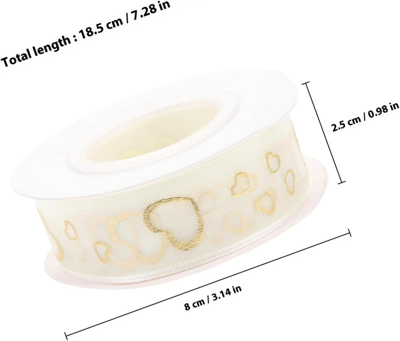 Ivory Chiffon Package Ribbon 2.5Cm X 9M with Gold Foil Heart Cutout, Multi-Function Wear-Resistant Satin Ribbon for Wrapping, Craft Decor, and Daily Use - Image 2