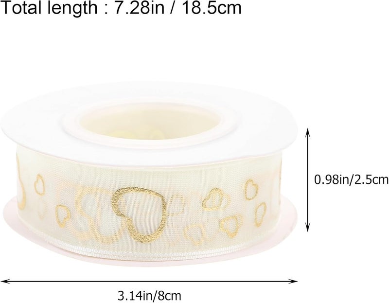 Ivory Chiffon Package Ribbon 2.5Cm X 9M with Gold Foil Heart Cutout, Multi-Function Wear-Resistant Satin Ribbon for Wrapping, Craft Decor, and Daily Use - Image 5
