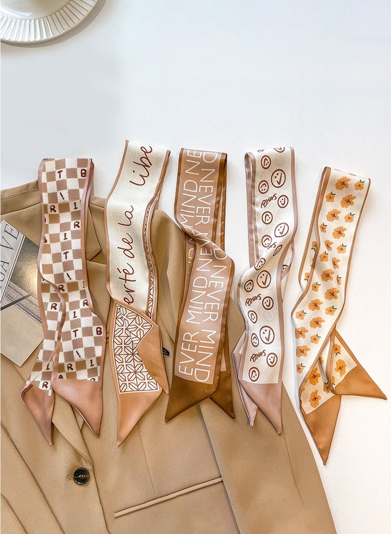 BEIRUI 5pcs Multifunctional Silk Scarf, Fashion Bag Tote Handle Ribbon , Women's Hair Scarf, Handbag Purse Scarf, Gift Box Decorative Strap, Suitable for Headbands Neckbands Hairbands Hairbands Hairbands Handles Ribbons Silk Bustier Scarves Bags Fashion Gifts - Image 1