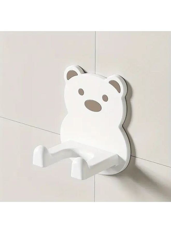 No Drilling Adhesive Hair Dryer Holder Cute Bear White Durable Wall Mount - Image 3