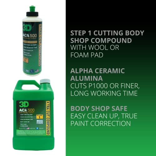 3D ACA 500 Cutting Compound – Step 1 Extra-Cut for Deep Paint Correction | Cuts P100 Grit or Finer | Body Shop Safe, Low Dust, Pro Detailer Formula | Made in USA - 8 oz - Image 2