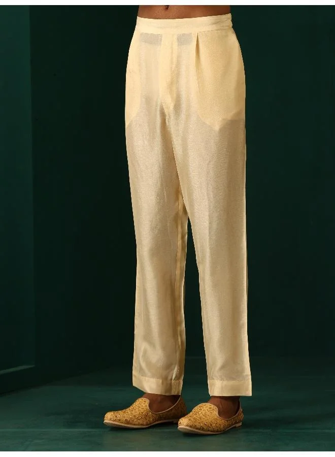 ترو برونز Men's Ivory Geometric Floral Viscose Silk Co-ord Set