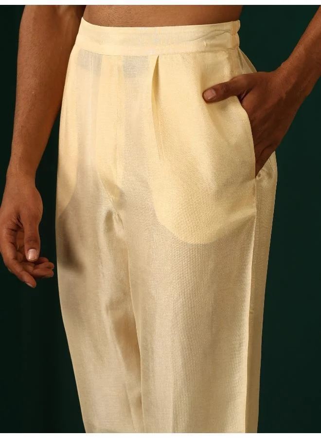 ترو برونز Men's Ivory Geometric Floral Viscose Silk Co-ord Set