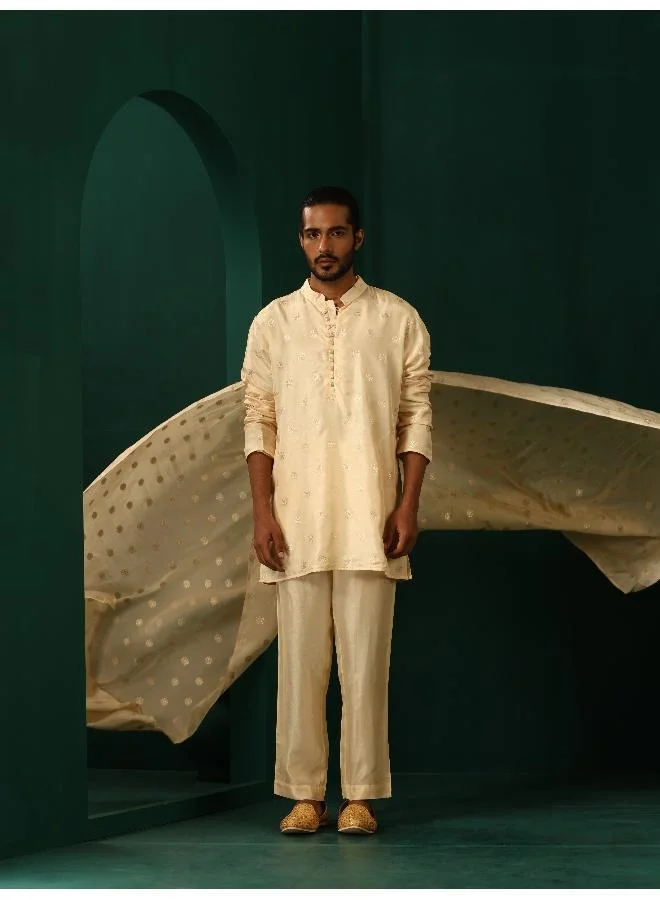ترو برونز Men's Ivory Geometric Floral Viscose Silk Co-ord Set