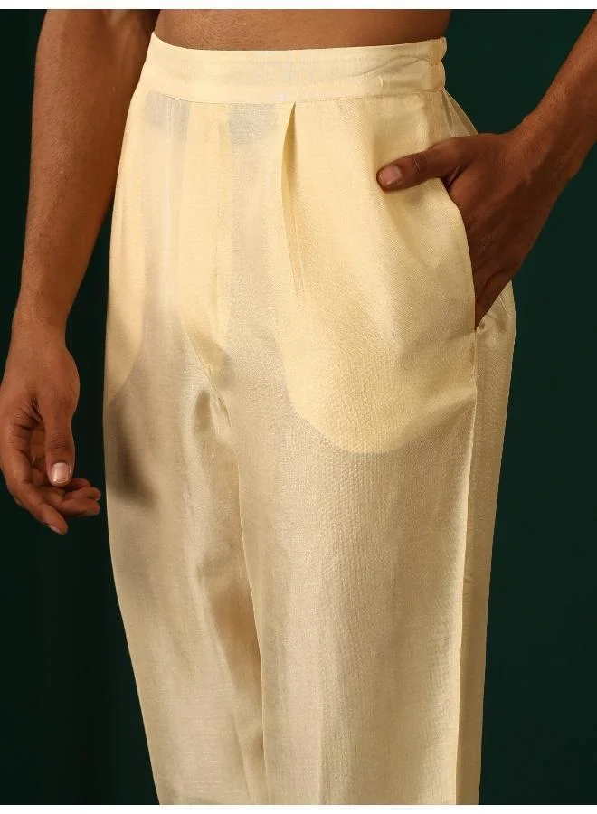 trueBrowns Men's Ivory Geometric Floral Viscose Silk Co-ord Set
