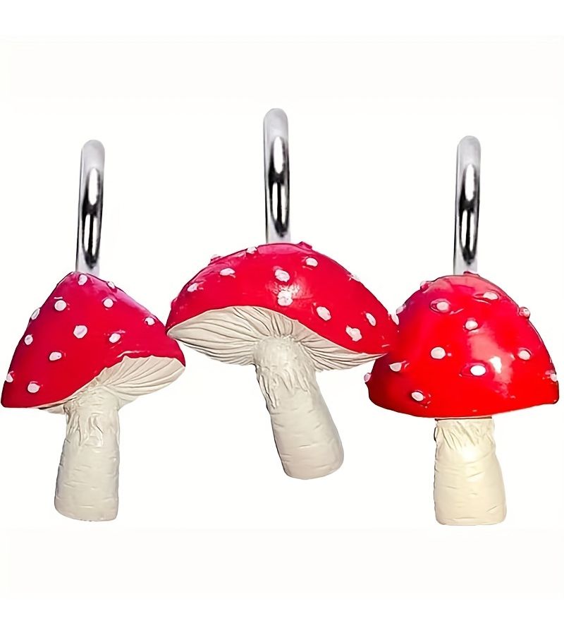 12 Pack Red Mushroom Bathroom Curtain Hooks Decorative Sliding Curtain Hangers For Shower Window Bedroom Living Room Durable Quiet - Image 5