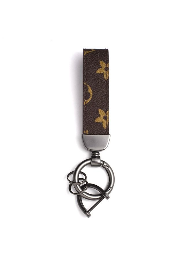 Generic Car PU Leather Metal Keychains, Exquisite Printing Leather Zinc Alloy Ring 360° Rotation Car General Purpose Wrist Rope, Key School Bag Car Decoration Pendant (Brown)  - Image 1