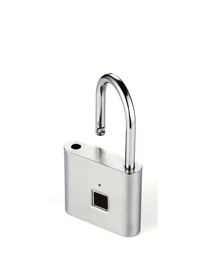 Upgraded Type C Rechargeable Fingerprint Padlock Silvery Stores 20 Fingerprints Zinc Alloy - Image 1