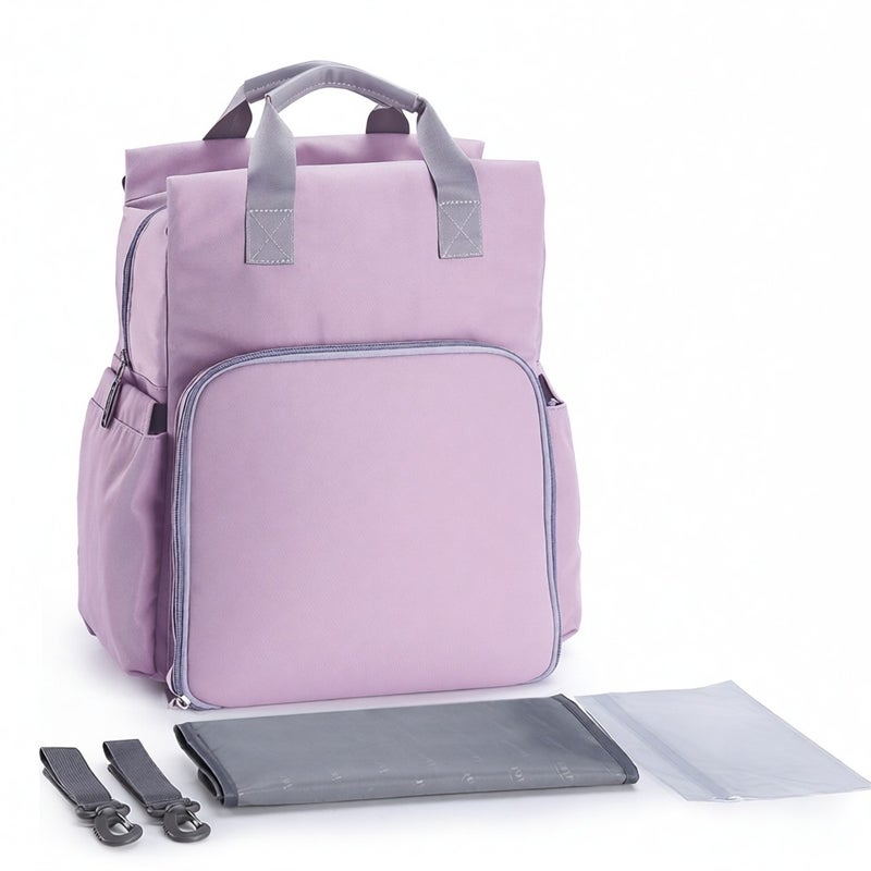 Diaper Bag Backpack Multi-Function Waterproof Large Capacity Nappy Bags for Baby Care Travel With Stroller Strap Machine Washable Purple - Image 1
