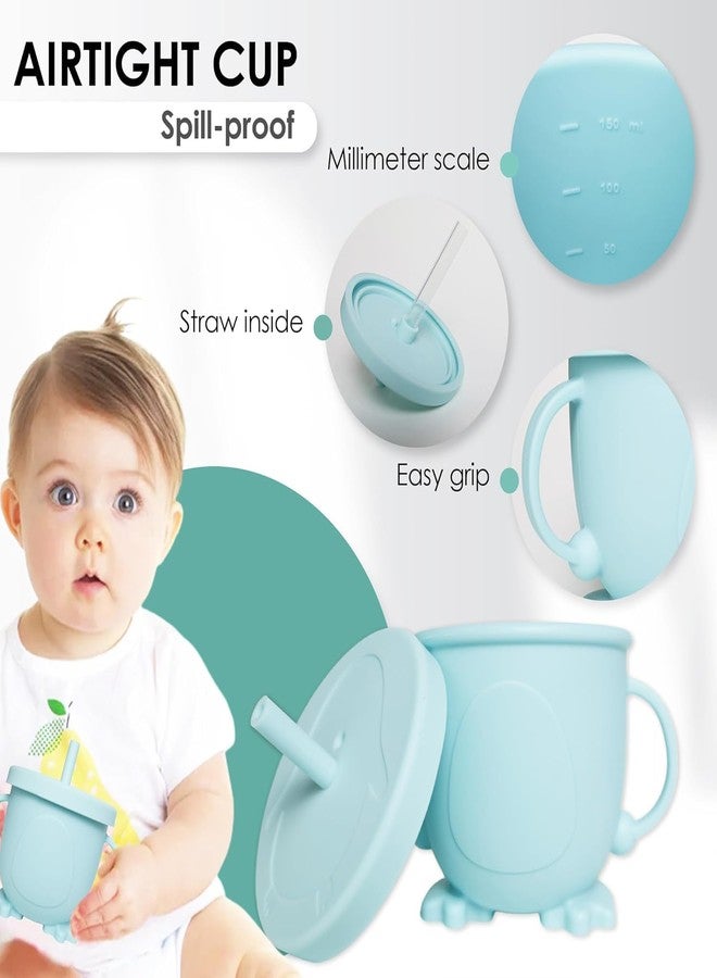 QLECT BPA Free Silicone Baby Feeding Set,Baby Led Weaning Supplies,Eating Essentials Utensils with Suction Plate & Bowl,Pocket Bib,Sippy Cup with Lid,Forks Spoons for Baby&Toddler 6+ Months,Blue - Image 5