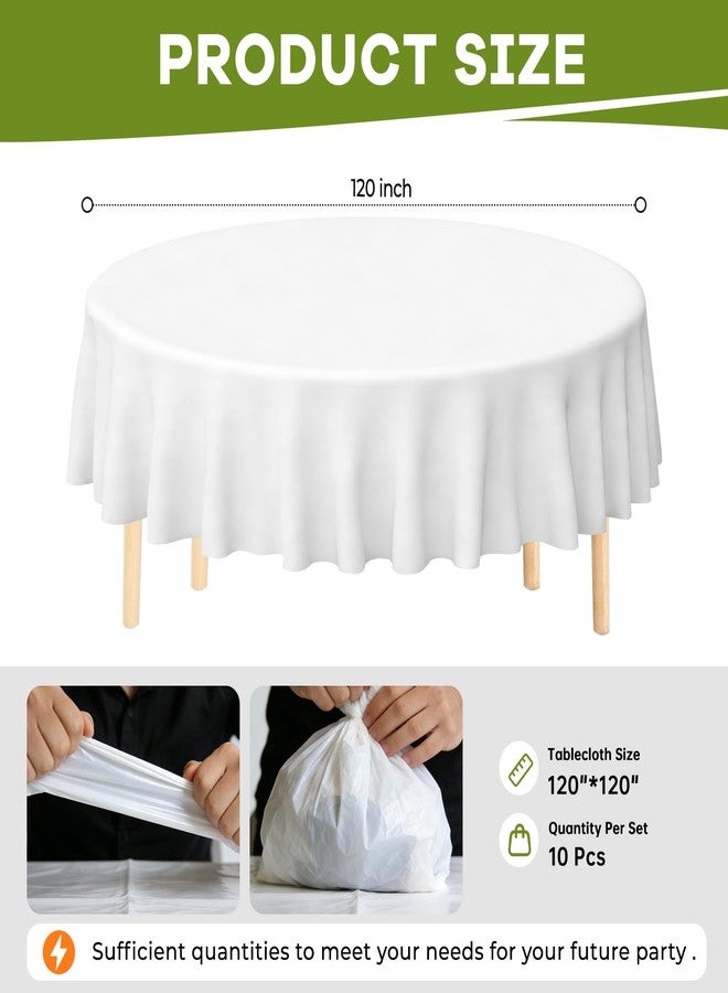CXPSINC 120 Inch Disposable Plastic Tablecloth White, 10 Pack Round Premium Table Covers for Dining, Wedding, Party, Picnic, Indoor & Outdoor Use – Waterproof, Durable, Easy Clean (White, Round-120) - Image 2