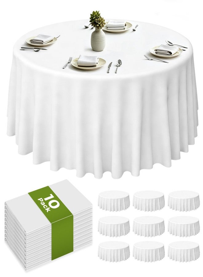 CXPSINC 120 Inch Disposable Plastic Tablecloth White, 10 Pack Round Premium Table Covers for Dining, Wedding, Party, Picnic, Indoor & Outdoor Use – Waterproof, Durable, Easy Clean (White, Round-120) - Image 1