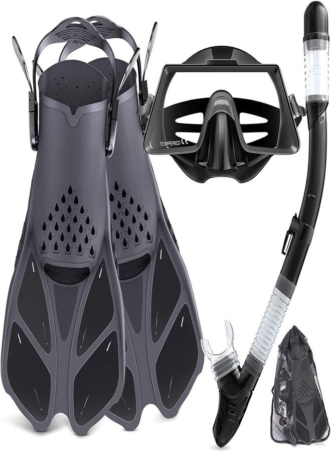 Olpad Mask Fins Snorkel Set Snorkeling Gear for Adults Kids, Swim Goggles Panoramic View Anti-Fog Anti-Leak, Dry Top Snorkel and Dive Flippers Kit for Diving Scuba Swimming Freediving - Image 1