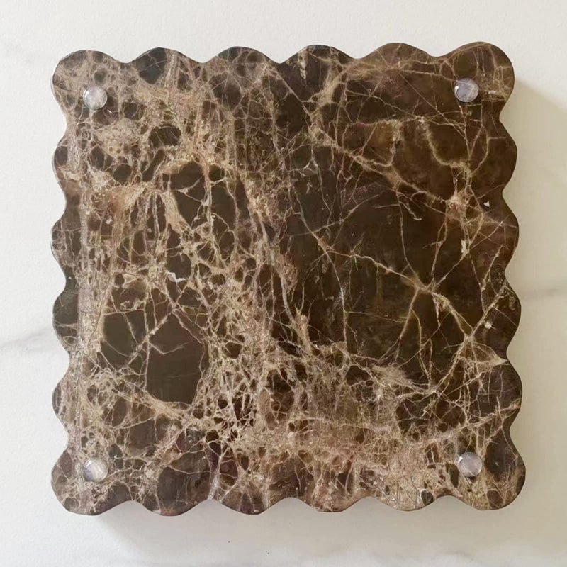 SAIDKOCC Vintage Natural Marble Tray Small Ornaments Scalloped Tray Handmade Storage Dish for Counter, Vanity, Dresser, Nightstand and Desk (Coffee Net) - Image 3