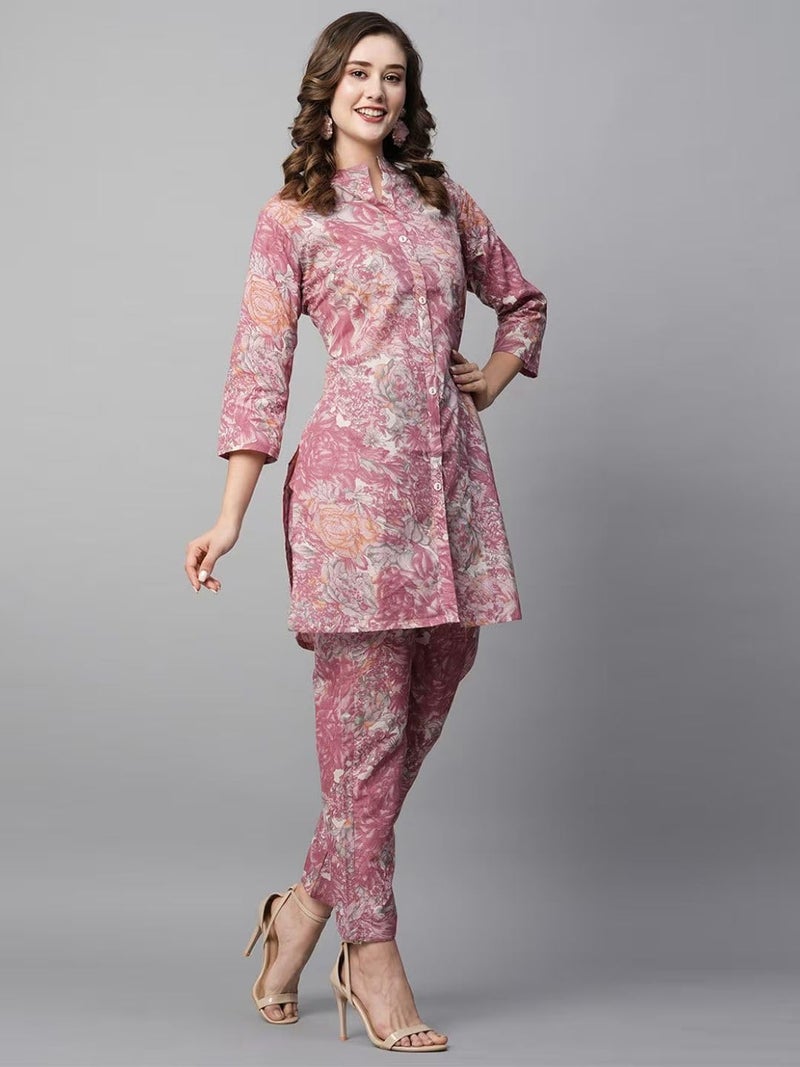 rytras Women's Cotton Printed Straight Kurta and Pant Set(Light Pink,S) - Image 4