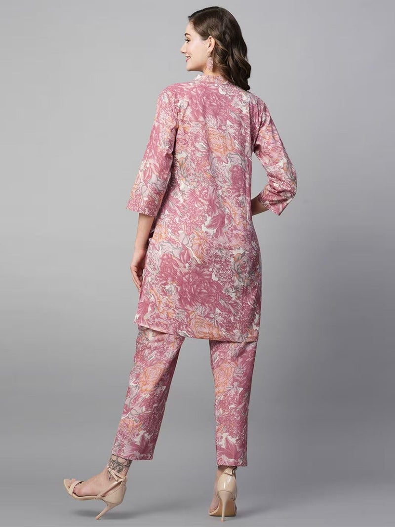 rytras Women's Cotton Printed Straight Kurta and Pant Set(Light Pink,S) - Image 2