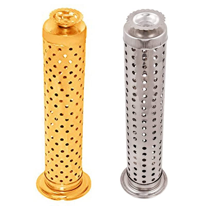 Mini House Mini House Stainless Steel Agarbatti Stand Incense Stick Holder with Ash Catcher Dhoop Holder on Top for Home Office Temple Made in India Silver Gold