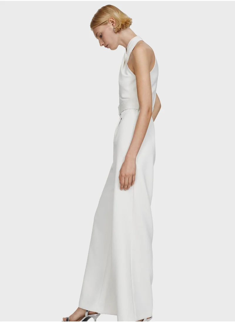 MANGO Belted Crossover Collar Jumpsuit