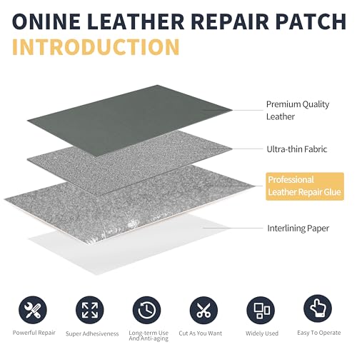 ONine Leather Repair Patch，Leather Repair Tape, 3 x 60 inches Leather Repair Patch for Furniture,Vinyl Repair Kit，Leather Couch Patch，for Sofas, Furniture, Car Seats, Office Chairs(Gray) - Image 3