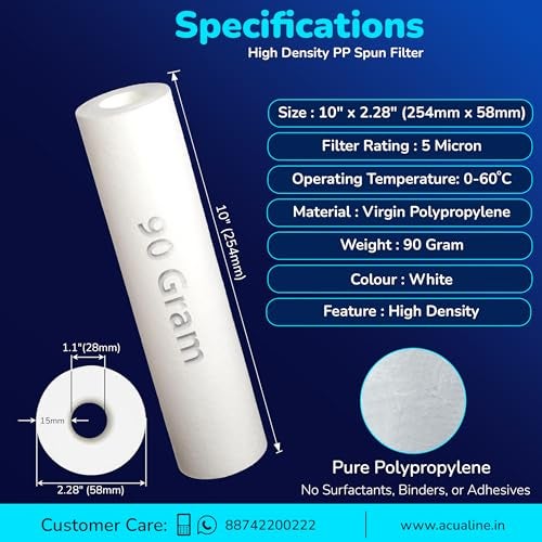 Acualine Water Purifier Candle 10 Inch 5 Micron 90 gm, Spun Filter for RO Water Purifier, High Density Pre Filter Cartridge (Pack of 2) - Image 4