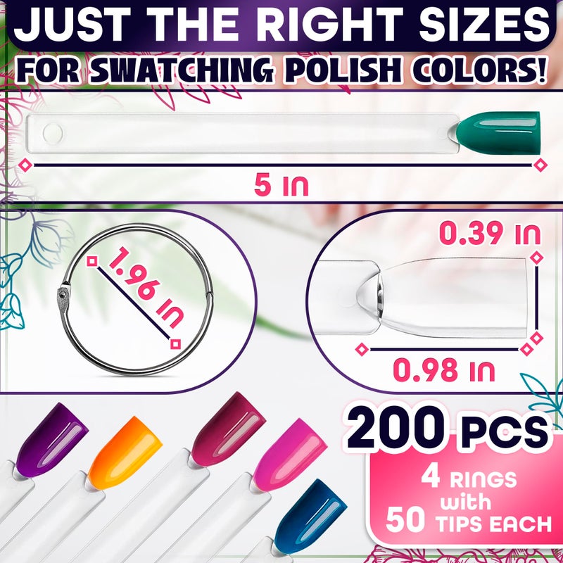NOVSIX 100 Pcs Clear Nail Swatch Sticks - Smooth, Transparent Acrylic Color Swatches for Gel Polish with Metal Rings for Practicing Art and True Color Display - Easy to Organize and Paint On, Nail Forms - Image 2