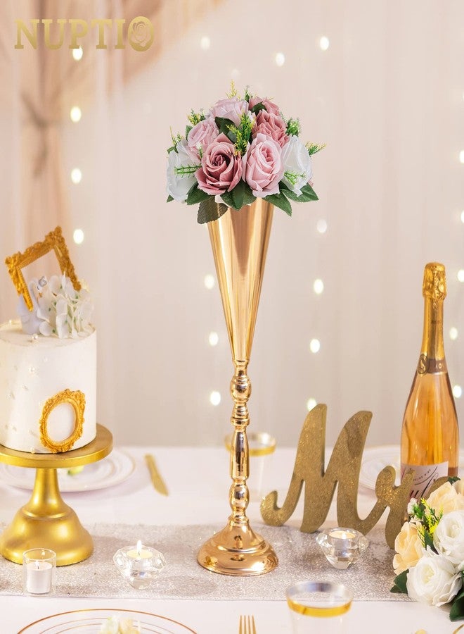 NUPTIO 2 Pcs Tabletop Metal Wedding Flower Trumpet Vase, 16.5 inch Tall Table Decorative Centerpiece, Artificial Flower Arrangements for Anniversary Ceremony Party Birthday Event Aisle Home Decoration (Gold) - Image 2