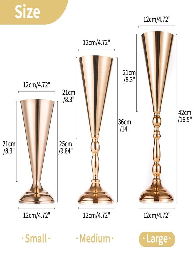 NUPTIO 2 Pcs Tabletop Metal Wedding Flower Trumpet Vase, 16.5 inch Tall Table Decorative Centerpiece, Artificial Flower Arrangements for Anniversary Ceremony Party Birthday Event Aisle Home Decoration (Gold) - Image 5