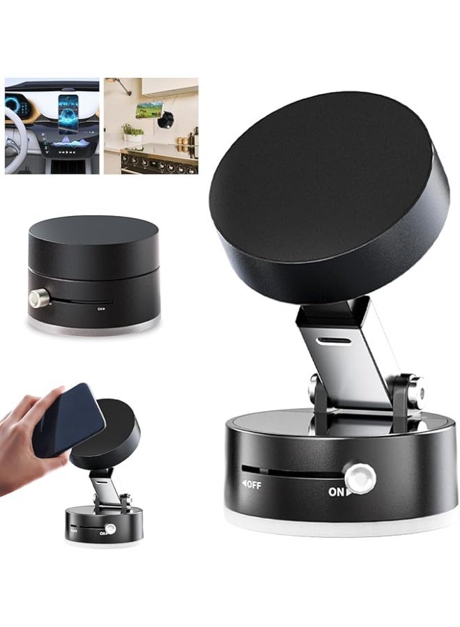 Foldable Vacuum Magnetic Phone Holder with Suction Cup Mount for Multi-Scenario Use, Black - Image 1