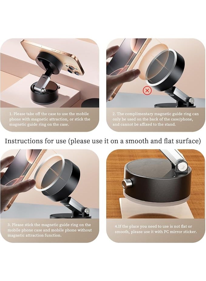 Foldable Vacuum Magnetic Phone Holder with Suction Cup Mount for Multi-Scenario Use, Black - Image 2