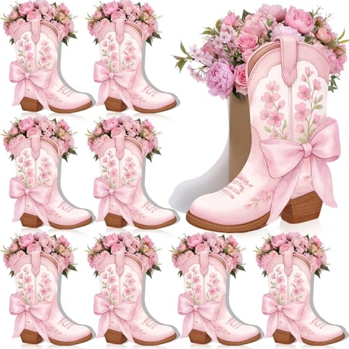 Dunzoom 12 Set Western Cowgirl Boots Flower Boxes Vase Centerpieces Pink Water Color Boot Shape Gift Boxes Western Theme Party Favor for Rodeo Birthday Shower Garden Tea Party Wedding Supplies - Image 1