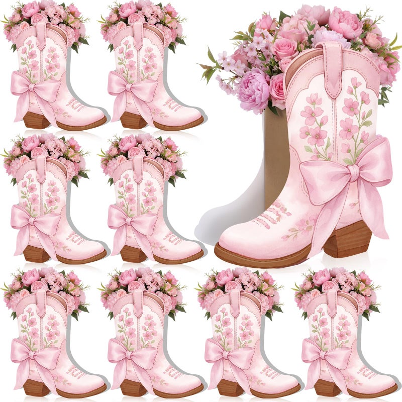 Dunzoom 12 Set Western Cowgirl Boots Flower Boxes Vase Centerpieces Pink Water Color Boot Shape Gift Boxes Western Theme Party Favor for Rodeo Birthday Shower Garden Tea Party Wedding Supplies - Image 3