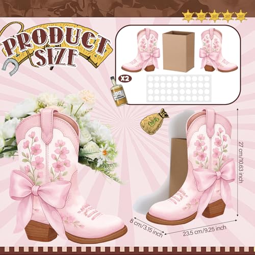 Dunzoom 12 Set Western Cowgirl Boots Flower Boxes Vase Centerpieces Pink Water Color Boot Shape Gift Boxes Western Theme Party Favor for Rodeo Birthday Shower Garden Tea Party Wedding Supplies - Image 5