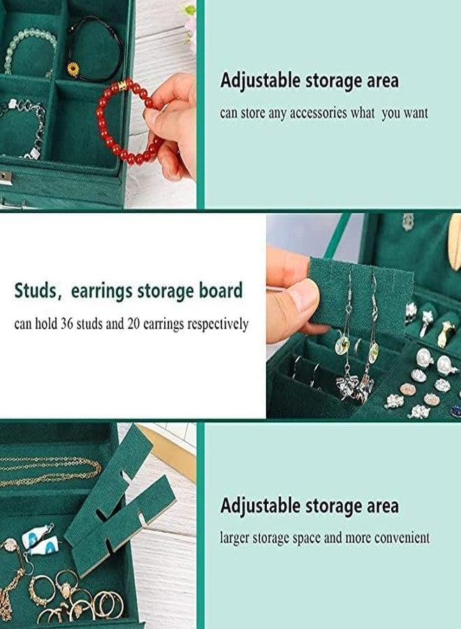 Drumil Luxury 3-Layer Velvet Jewellery Box with Drawer & Lock – Large Green Organizer Case for Rings, Earrings, Necklaces – Elegant Gift Box for Women, Wedding, Birthday, Travel Storage - Image 4