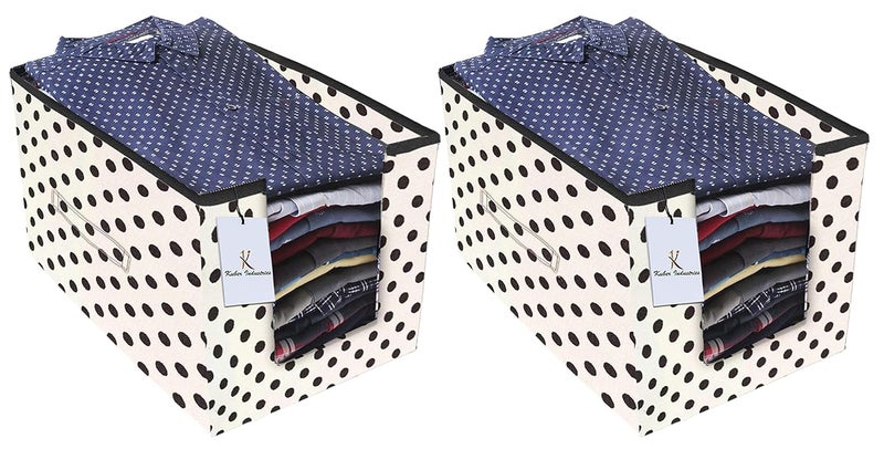 Kuber Industries Polka Printed 2 Piece Non Woven Shirt Stacker Wardrobe Organizer Set Ivory CTKTC035089 - Image 1