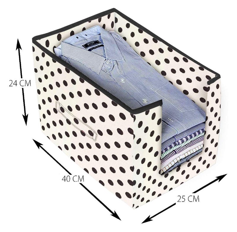 Kuber Industries Polka Printed 2 Piece Non Woven Shirt Stacker Wardrobe Organizer Set Ivory CTKTC035089 - Image 5