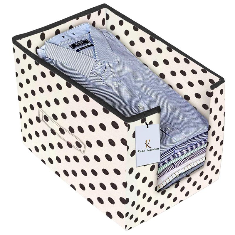 Kuber Industries Polka Printed 2 Piece Non Woven Shirt Stacker Wardrobe Organizer Set Ivory CTKTC035089 - Image 3
