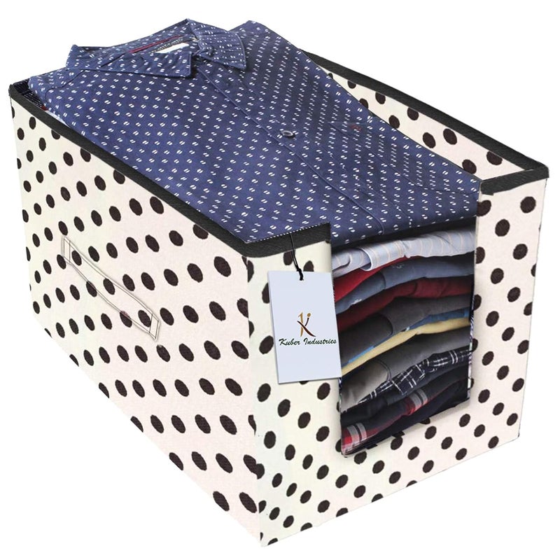Kuber Industries Polka Printed 2 Piece Non Woven Shirt Stacker Wardrobe Organizer Set Ivory CTKTC035089 - Image 2
