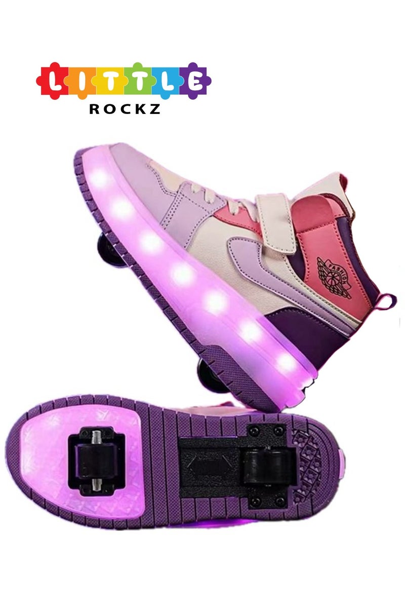 LITTLE ROCKZ Two Wheel LED Flash Light Fashion Shiny Sneaker Skate Heelys Shoes With Lightning Sole - Image 1