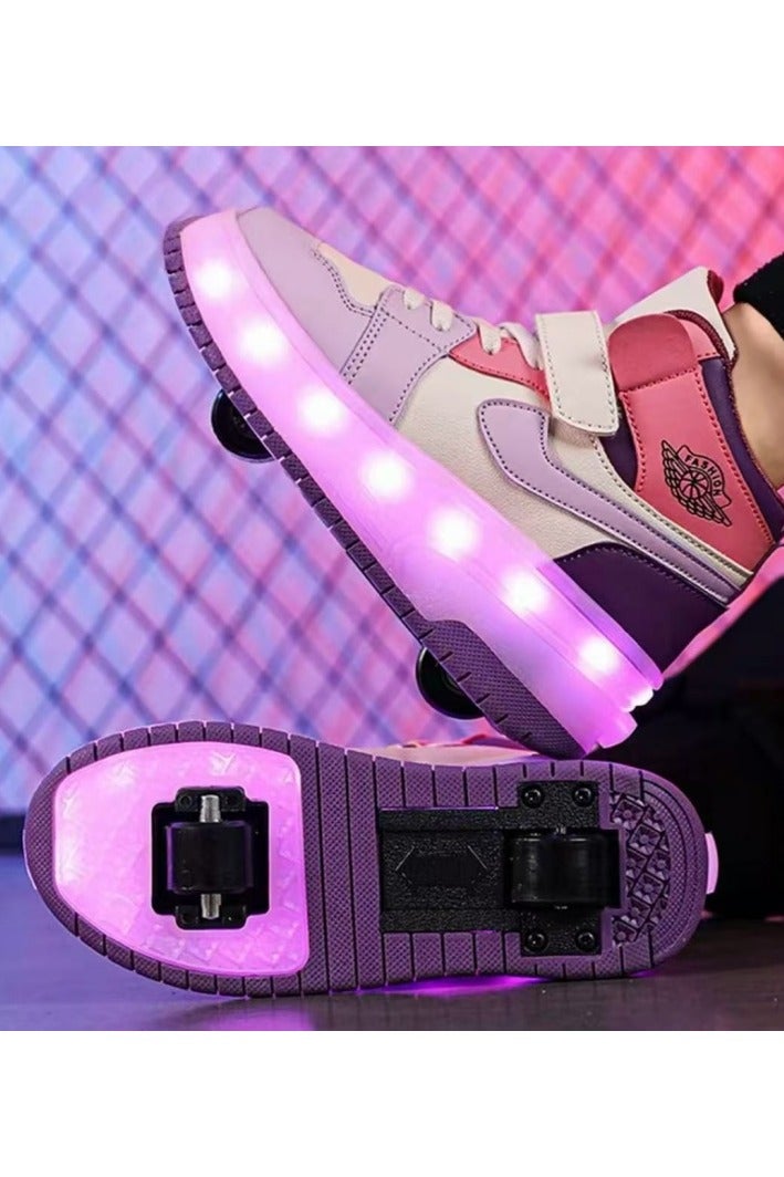 LITTLE ROCKZ Two Wheel LED Flash Light Fashion Shiny Sneaker Skate Heelys Shoes With Lightning Sole - Image 2