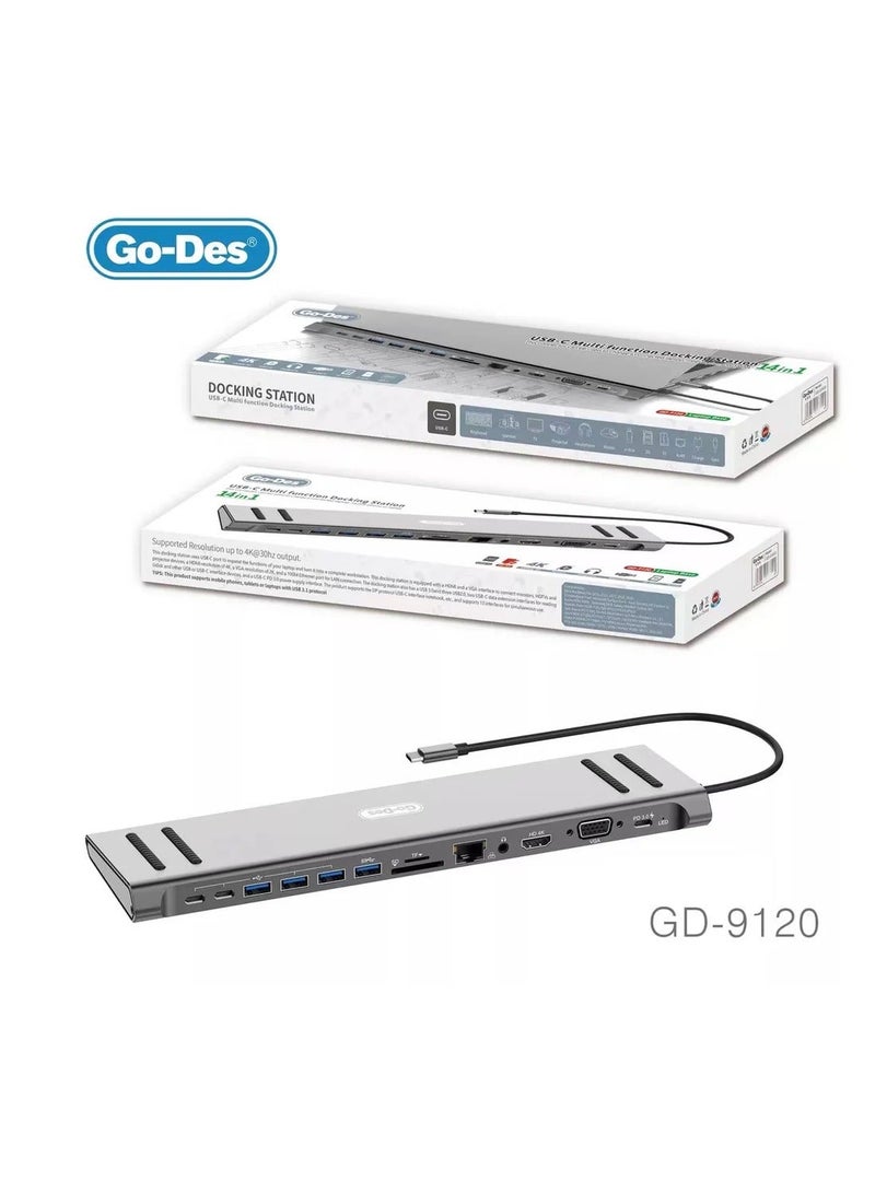 14-in-1 USB-C Hub Docking Station with 3.5mm Audio & PD Charging Multi-Function Type-C Adapter - Image 1