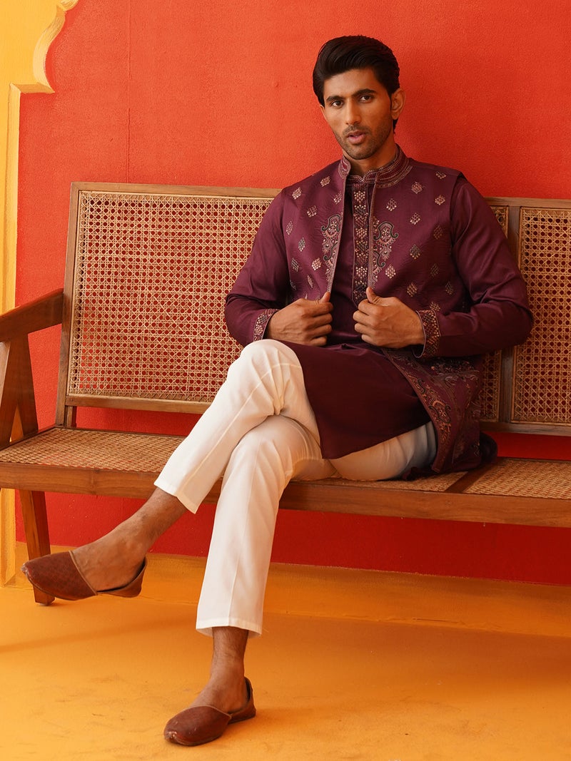 NOZ2TOZ Embroidered Waistcoat and Kurta Pyjama for Men - Image 5