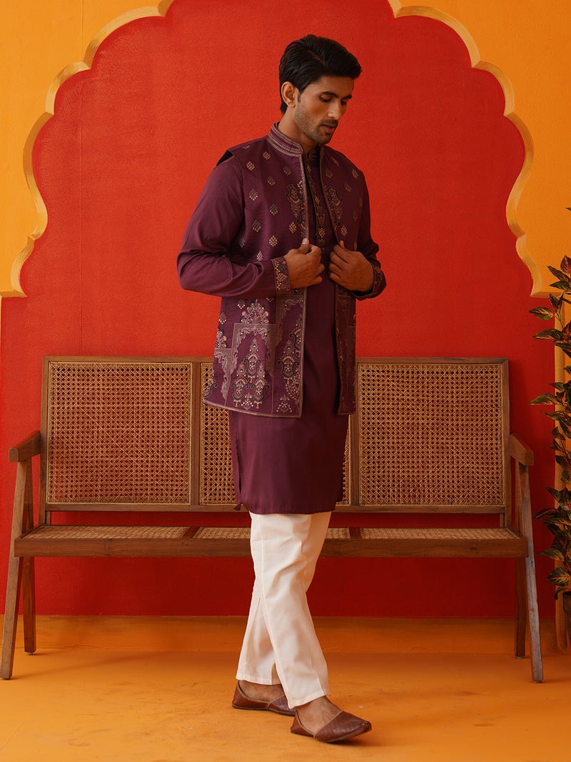 NOZ2TOZ Embroidered Waistcoat and Kurta Pyjama for Men - Image 2