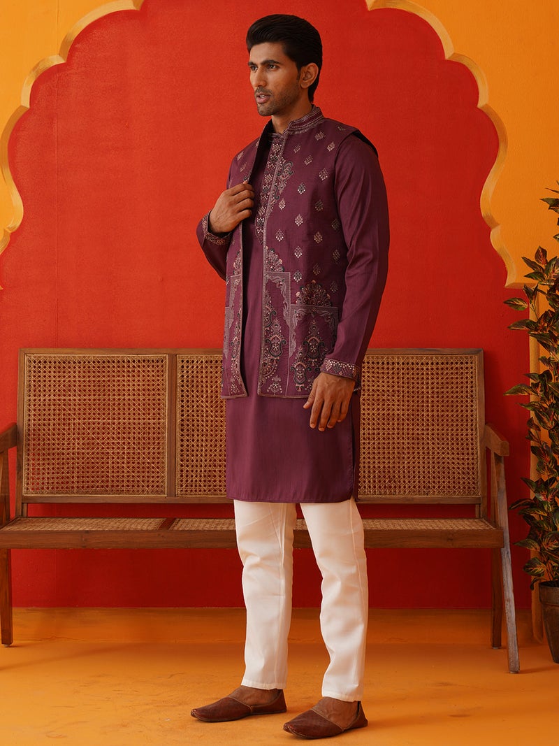 NOZ2TOZ Embroidered Waistcoat and Kurta Pyjama for Men - Image 4
