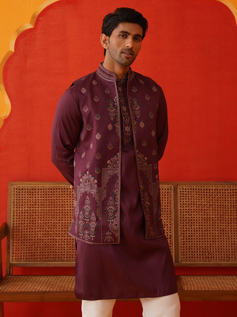 NOZ2TOZ Embroidered Waistcoat and Kurta Pyjama for Men - Image 1