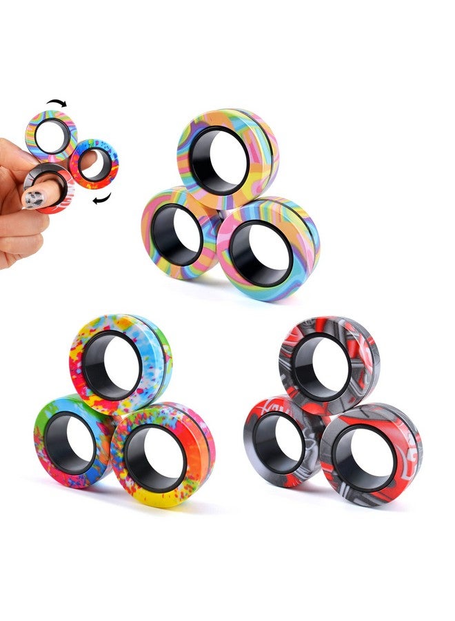 Cevioce 9Pcs Magnetic Rings Fidget Toy Set, Adhd Anxiety Magnetic Fidget Toys Adults Fidget Spinner Rings For Relief, Gifts For 8+ Year Old Teen Boy Girl - Image 1